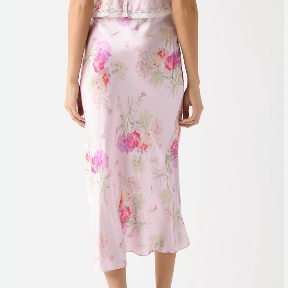 LoveShackFancy Castle Midi Pink Satin/Silk Skirt Size Large NWOT - Picture 2 of 7